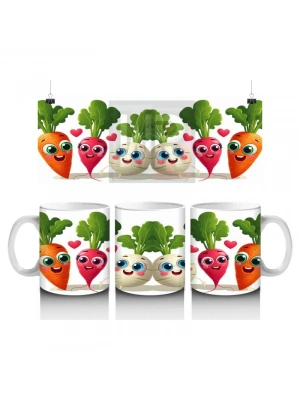 Çocuklara Sütü Sevdiren Neşeli Sebzeler ve Kalpler Desenli Kupa Bardak