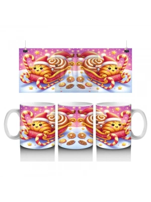 Çocuklara Sütü Sevdiren Noel Şapkalı Tatlı Kediler ve Kurabiye Desenli Kupa Bardak