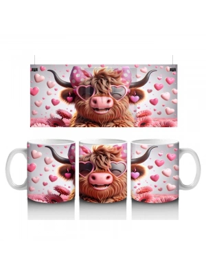 Çocuklara Sütü Sevdiren Pembe Kurdeleli Kalpli Gözlüklü İnek Desenli Kupa Bardak