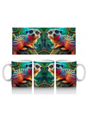 Çocuklara Sütü Sevdiren Rengârenk Sevimli Merkat Desenli Kupa Bardak