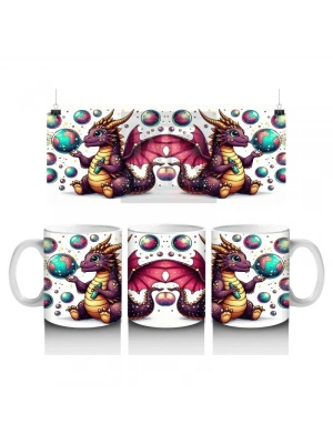 Çocuklara Sütü Sevdiren Renkli Baloncuklu Sevimli Ejderha Desenli Kupa Bardak