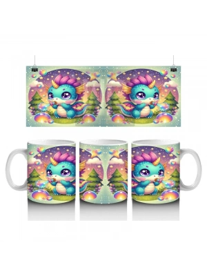 Çocuklara Sütü Sevdiren Renkli Baloncuklu Sevimli Ejderha Desenli Kupa Bardak