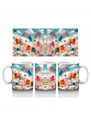 Çocuklara Sütü Sevdiren Renkli Bulutlar ve Neşeli Canavarlar Desenli Kupa Bardak