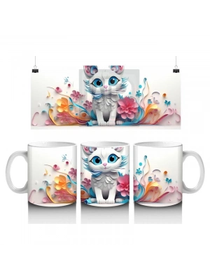 Çocuklara Sütü Sevdiren Renkli Çiçekli Sevimli Kedi Desenli Kupa Bardak