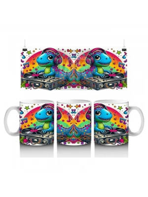 Çocuklara Sütü Sevdiren Renkli DJ Dinozor Desenli Kupa Bardak