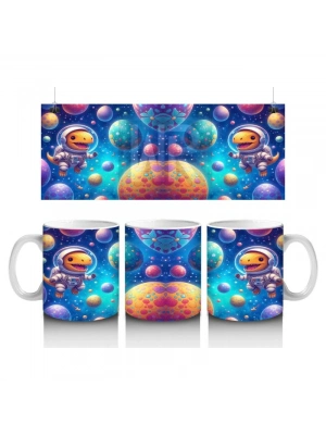 Çocuklara Sütü Sevdiren Renkli Gezegenler Arasında Yüzen Astronot Dinozor Desenli Kupa Bardak