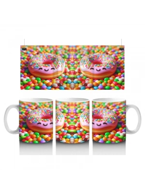Çocuklara Sütü Sevdiren Renkli Şekerlemeler Arasında Gülümseyen Donut Desenli Kupa Bardak