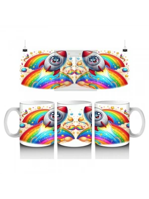 Çocuklara Sütü Sevdiren Roketli Gökkuşağı Kupa Bardak