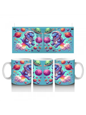 Çocuklara Sütü Sevdiren Roketli Uzay Dinozoru Desenli Kupa Bardak