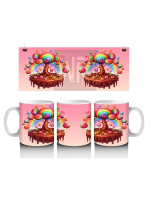 Çocuklara Sütü Sevdiren Şeker Ağacı ve Çikolata Diyarı Desenli Kupa Bardak