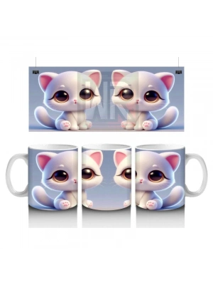 Çocuklara Sütü Sevdiren Sevimli Beyaz Kedi Kupa Bardak