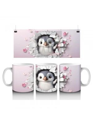 Çocuklara Sütü Sevdiren Sevimli Penguen Desenli Kupa Bardak