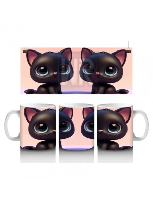 Çocuklara Sütü Sevdiren Sevimli Siyah Kedi Kupa Bardak