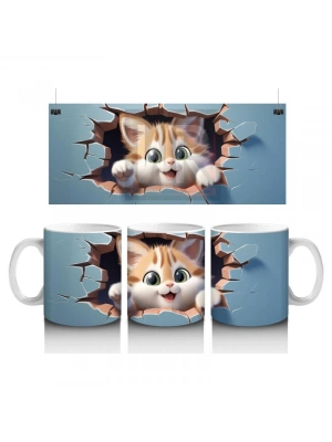 Çocuklara Sütü Sevdiren Sevimli Turuncu Yavru Kedi Desenli Kupa Bardak