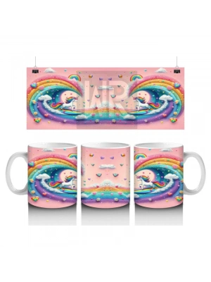 Çocuklara Sütü Sevdiren Sörfçü Gökkuşağı Unicorn Kupa Bardak