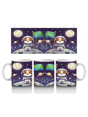 Çocuklara Sütü Sevdiren Uzay Kaşifi Sevimli Köpek Desenli Kupa Bardak