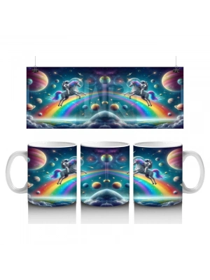 Çocuklara Sütü Sevdiren Uzayda Gökkuşağı ve Astronot Unicorn Desenli Kupa Bardak