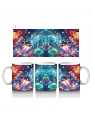 Çocuklara Sütü Sevdiren Uzayda Uçan Ayıcıklar ve Işıltılı Deniz Canlıları Desenli Kupa Bardak