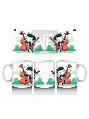 Çocuklara Sütü Sevdiren Viyolonsel Çalan Sevimli Müzisyen Desenli Kupa Bardak