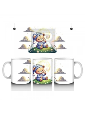 Çocuklara Sütü Sevdiren Yıldız Tutan Pijamalı Ayıcık Desenli Kupa Bardak