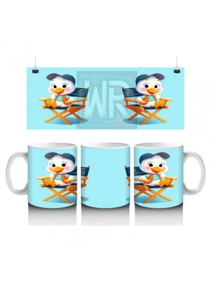 Çocuklara Sütü Sevdiren Yönetmen Sandalyesinde Oturan Sevimli Ördek Desenli Kupa Bardak