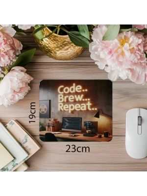 Code Brew Repeat Yazılı Mousepad – Duvar Tipi - 19x23 cm 2 mm Dikdörtgen İthal Baskılı Mouse Pad