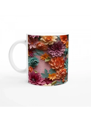 Çok Renkli Gül ve Bahar Çiçekleri Desenli Kupa Bardak