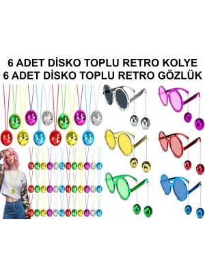 ÇOK SATAN 12 Parça Renkli Disko Toplu Retro Parti Seti – 6 Kolye + 6 Gözlük