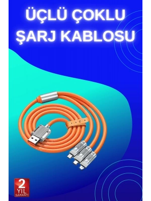 ÇOK SATAN 3 İn 1 Süper Hızlı Şarj Kablosu Android ve İOS Uyumlu Silikon Şarj Kablosu