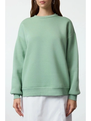 3 iplik şardonlu bisiklet yaka sweatshirt mint