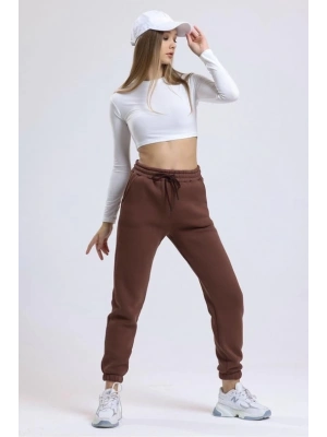 3 iplik şardonlu paça lastikli eşofman kahve is001