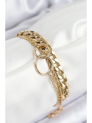 ÇOK SATAN 316L Çelik Çoklu Görünüm Geçmeli Halka Model Gold Renk Kadın Bileklik