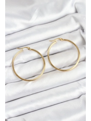 ÇOK SATAN 316L Çelik Gold Renk 35 mm Halka Kadın Küpe