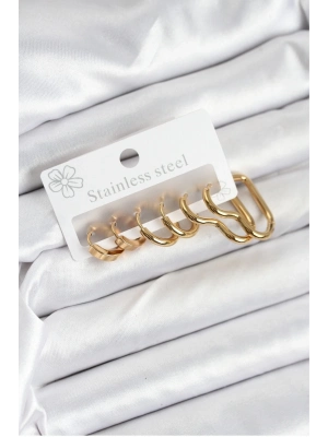 ÇOK SATAN 316L Çelik Gold Renk Kadın Küpe Seti