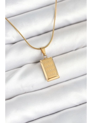 ÇOK SATAN 316L Çelik Gold Renk Külçe Altın Model Kolye