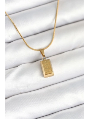 ÇOK SATAN 316L Çelik Gold Renk Mini Külçe Altın Model Kolye