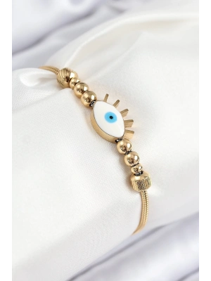 ÇOK SATAN 316L Çelik Göz Charm Model Gold Renk Kadın Bileklik