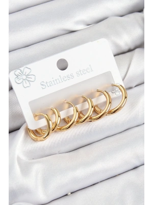ÇOK SATAN 316L Çelik Halka Model Gold Renk 3lü Set Kadın Küpe