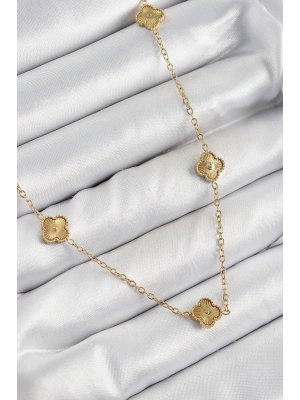 ÇOK SATAN 316L Çelik Yonca Model Gold Renk Kadın Kolye