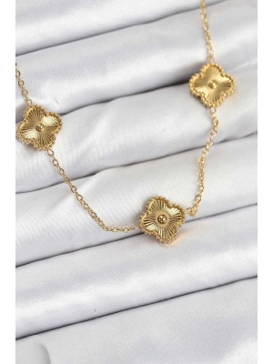 ÇOK SATAN 316L Çelik Zincir Gold Renk Yonca Kadın Kolye