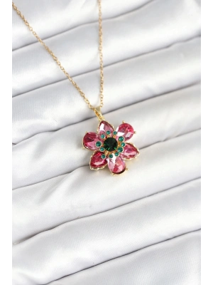 ÇOK SATAN 316L Çelik Zincirli Pembe Çiçek Model Kadın Kolye