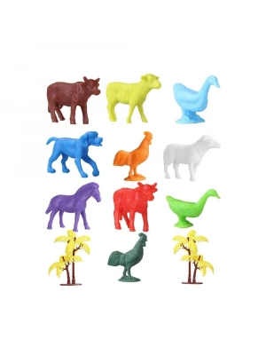 ÇOK SATAN 676 Toy Play 12 Parça Renkli Mini Çiftlik Hayvanları Figür Seti 4-6 cm