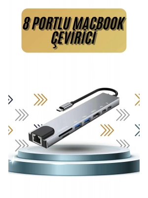 ÇOK SATAN 8 Portlu Macbook Çevirici Type C Hub  SD TF USB Çoğaltıcı Ethernet