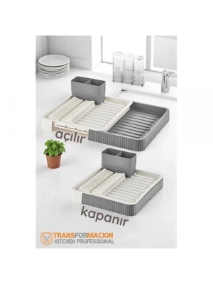 ® Açılır-Kapanır Bulaşıklık - Bulaşık Durulama Sepeti Tabaklık Bulaşık Kurutmalık GRİ