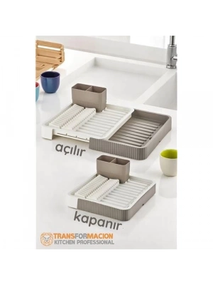 ®  Açılır-Kapanır Bulaşıklık - Bulaşık Durulama Sepeti Tabaklık Bulaşık Kurutmalık LATTE