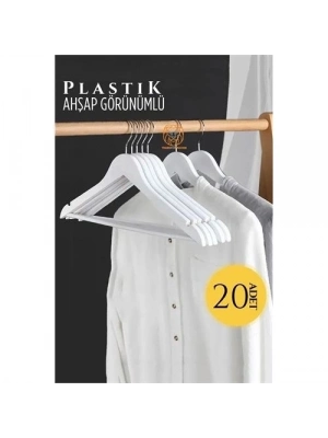 ÇOK SATAN Ahşap Görünüm Plastik Askı 20 ADET Beyaz