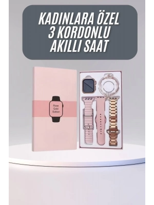 ÇOK SATAN Akıllı Saat 3 Kordonlu Ve Aksesuarlı Bayanlar Için Şık Rose renk