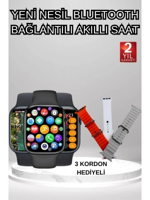 ÇOK SATAN Akıllı Saat Arama Görüşme Bildirim Görme Uyku ve Sağlık Takibi Nabız Ölçer 3 Kordon Hediyeli