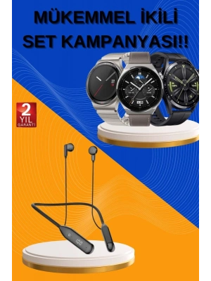 ÇOK SATAN Alarm ve Titreşim Özellikli Akıllı Saat ve Mikrofonlu Kablolu Bluetooth Kulaklık 60 Saat