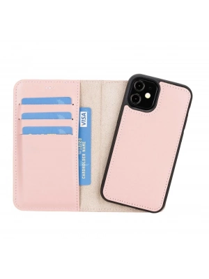 ÇOK SATAN Apple iPhone 12 mini Uyumlu Deri Cüzdanlı Kılıf NU2 Pembe